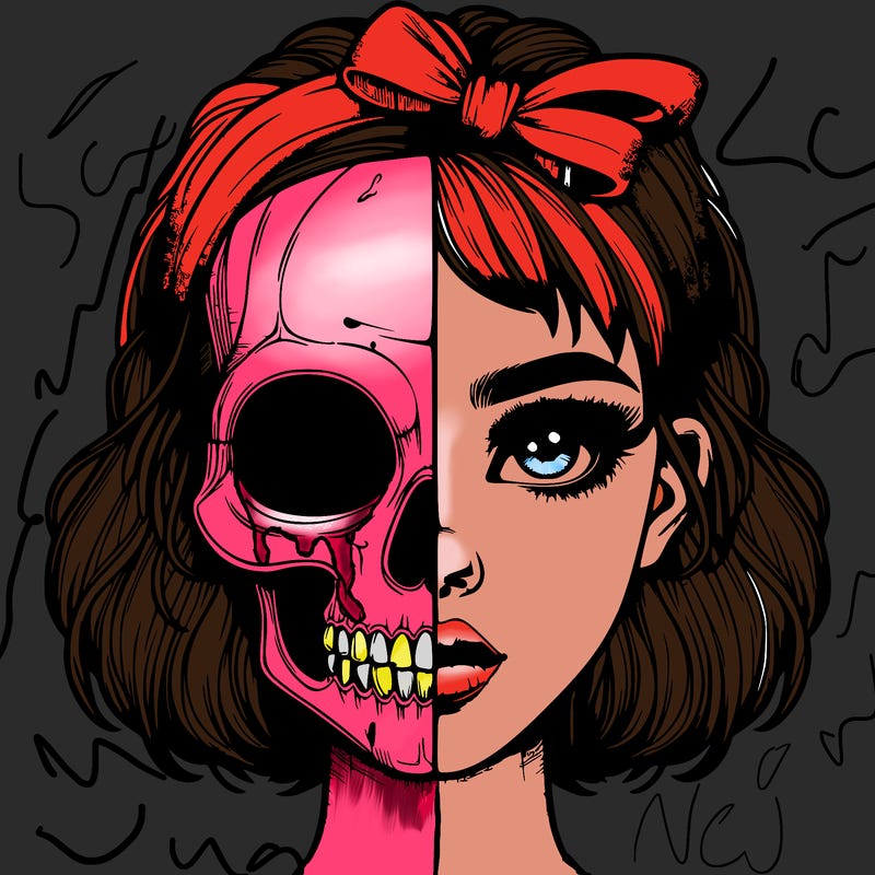 realistic girl with half skull mask