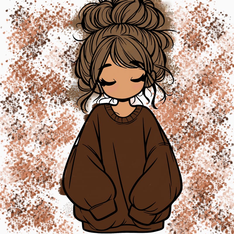 girl with baggy sweatshirt and messy bun