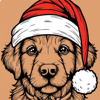 realistic dog with a christmas hat