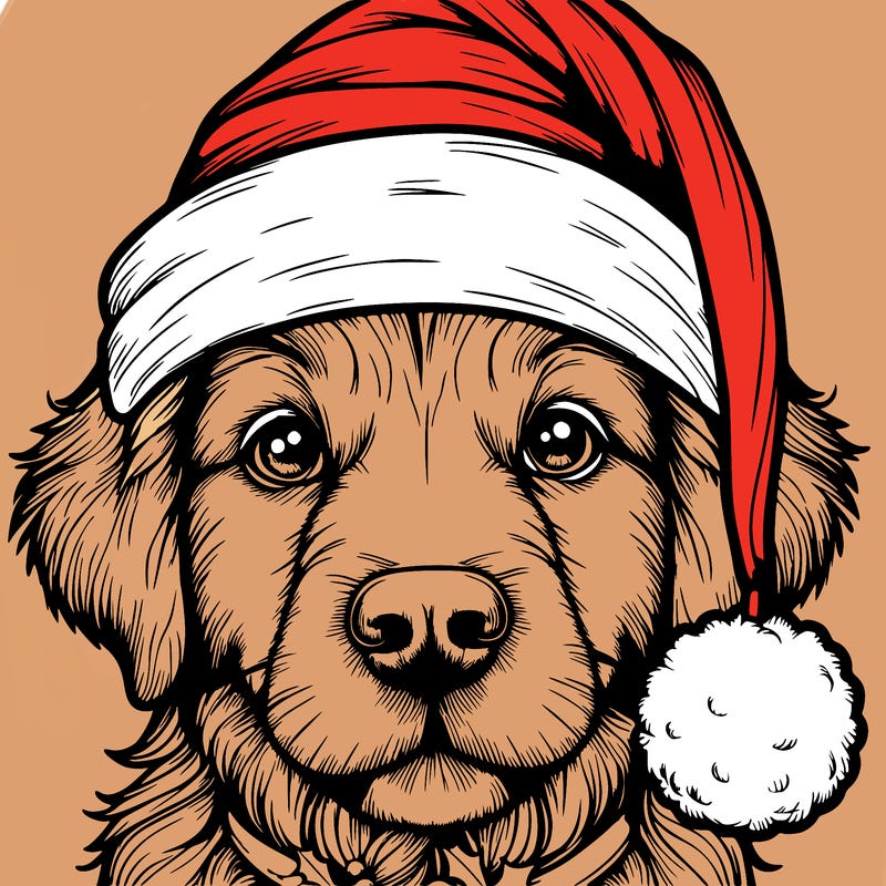 realistic dog with a christmas hat