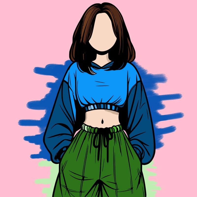 realistic girl faceless with baggy pants and a crop top