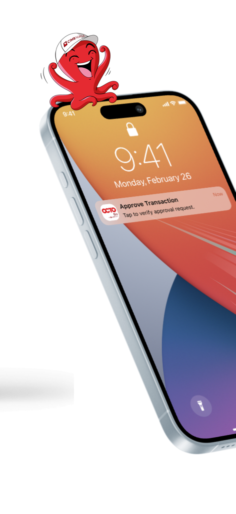 Una pantalla de bloqueo de teléfono inteligente que muestra una notificación de OCTO Biz para aprobar una transacción.