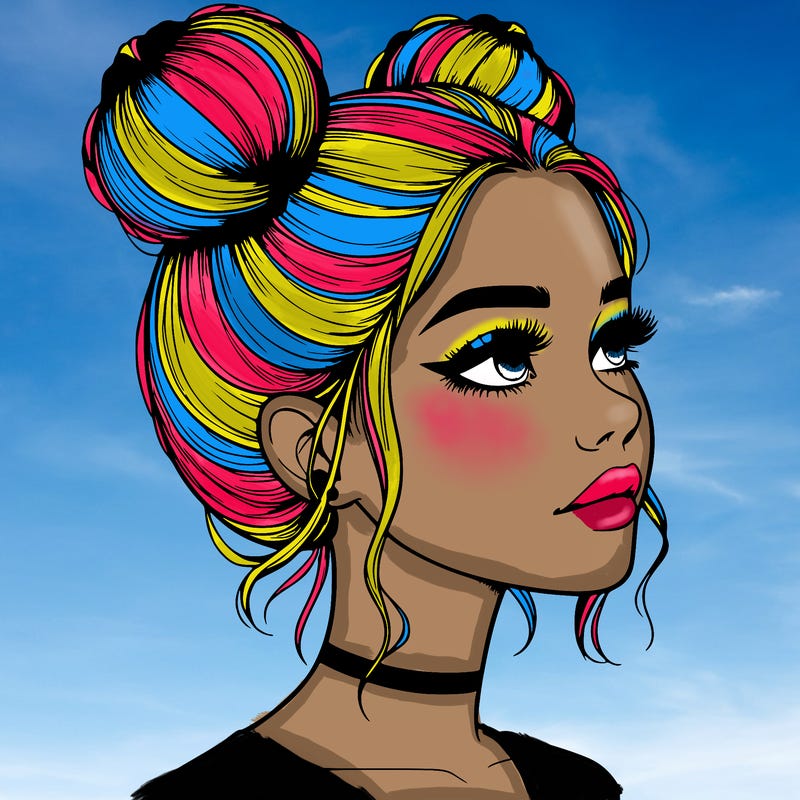 realistic girl with buns on the top of her head