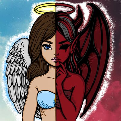 realistic angel half demon