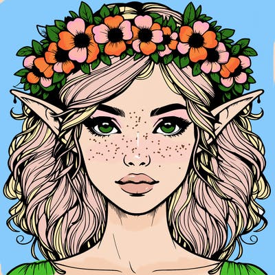 realistic female elf with flower crown