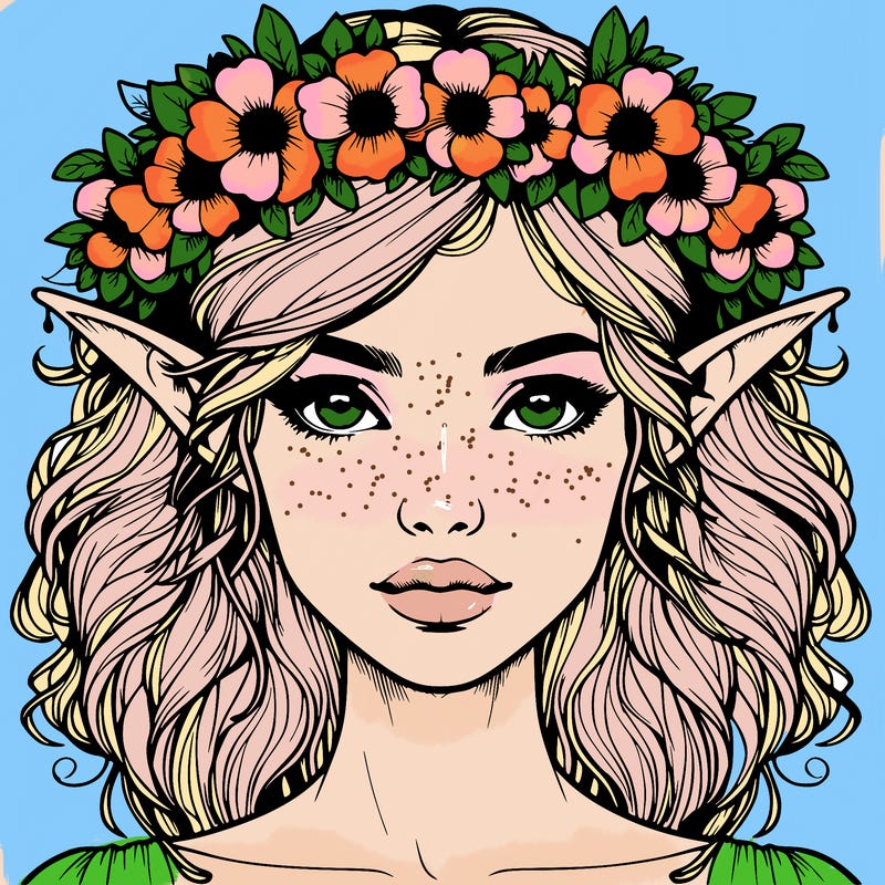 realistic female elf with flower crown