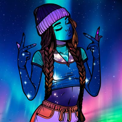 realistic teenage girl with braids and a beanie and crop top doing 🫶🏼