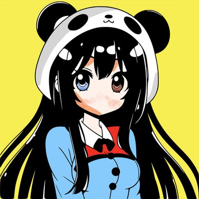 cute anime girl with black straight hair a panda suit with panda ears