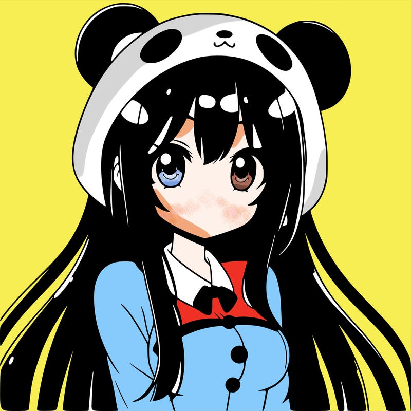cute anime girl with black straight hair a panda suit with panda ears