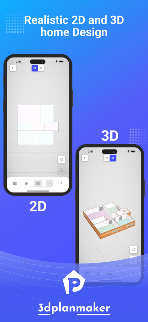 3DS PlanMaker, AI Arch design - Oberfläche der 3DS PlanMaker-App, die 2D-Grundrisse und 3D-Hausmodelle auf Smartphones zeigt