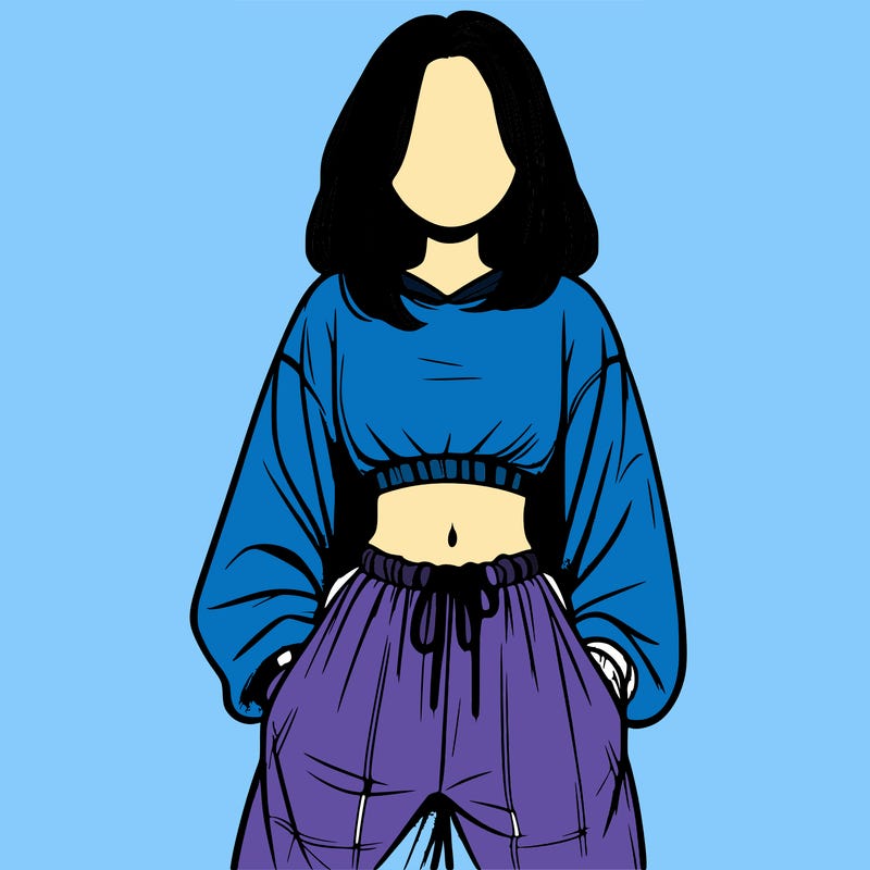 realistic girl faceless with baggy pants and a crop top