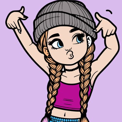 realistic teenage girl with braids and a beanie and crop top doing 🫶🏼
