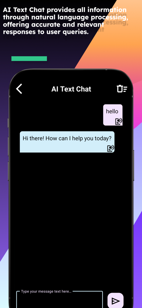 AI text chat interface of the English Oromo Translator app