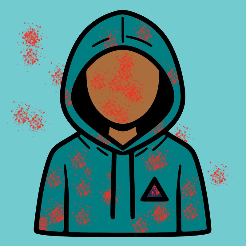 a person with non face waering a hoodie with a small triangle symbol