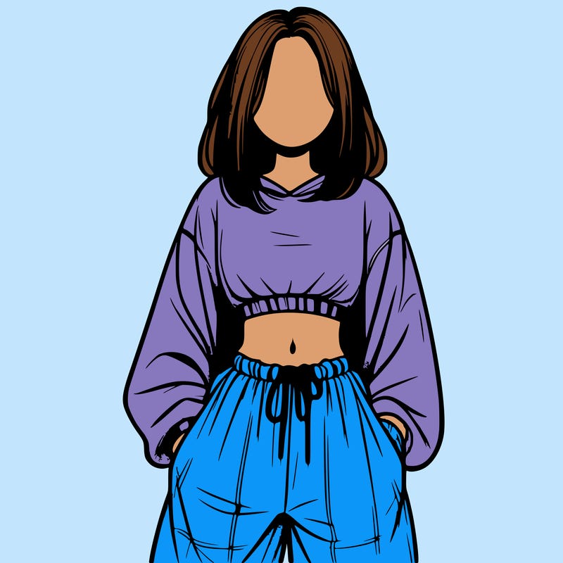 realistic girl faceless with baggy pants and a crop top