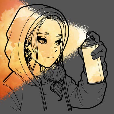 a realistic girl, spray painting