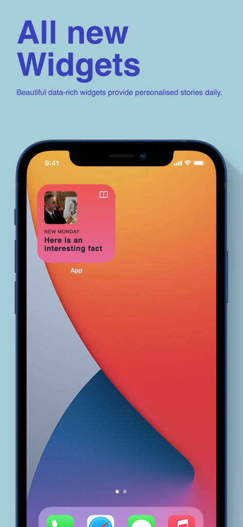 How to Draw Cartoons App - Un widget rosa de pantalla de inicio de iOS de la app para Dibujar Dibujos Animados que muestra datos y historias interesantes diarias.