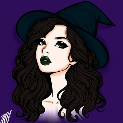realistic witch girl with wavy hair and lips