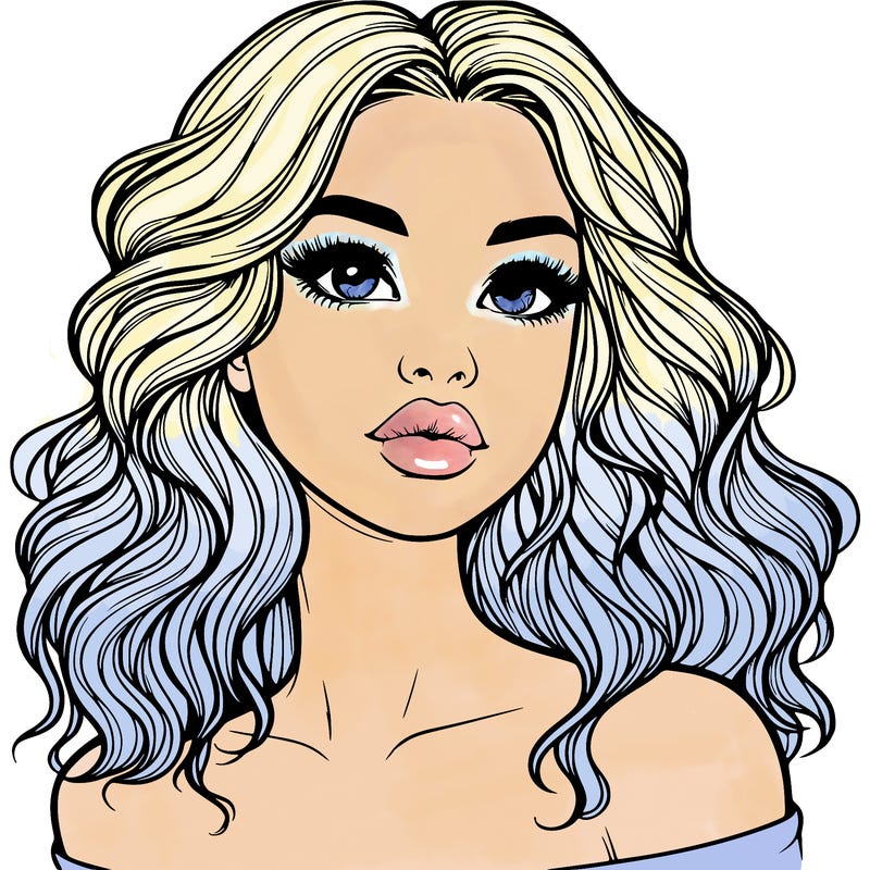 realistic girl with wavy hair and lips