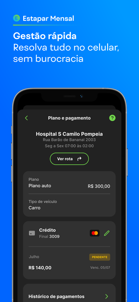 Zul+ app screen showing details of a monthly parking plan and payment status