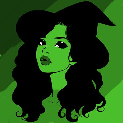 realistic witch girl with wavy hair and lips