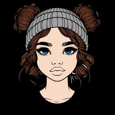 realistic girl with buns in her hair with a beanie on