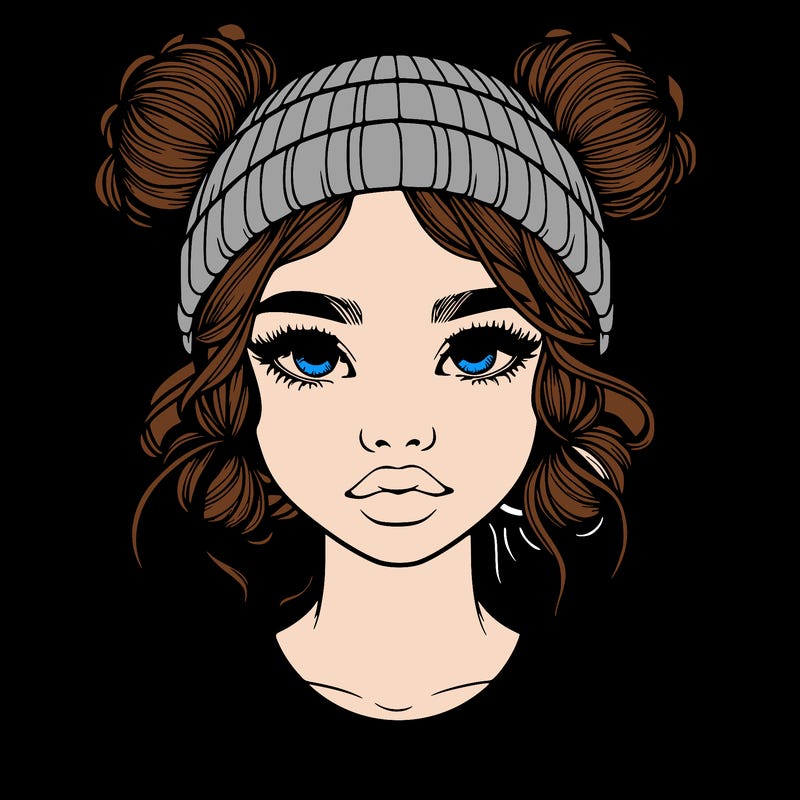 realistic girl with buns in her hair with a beanie on