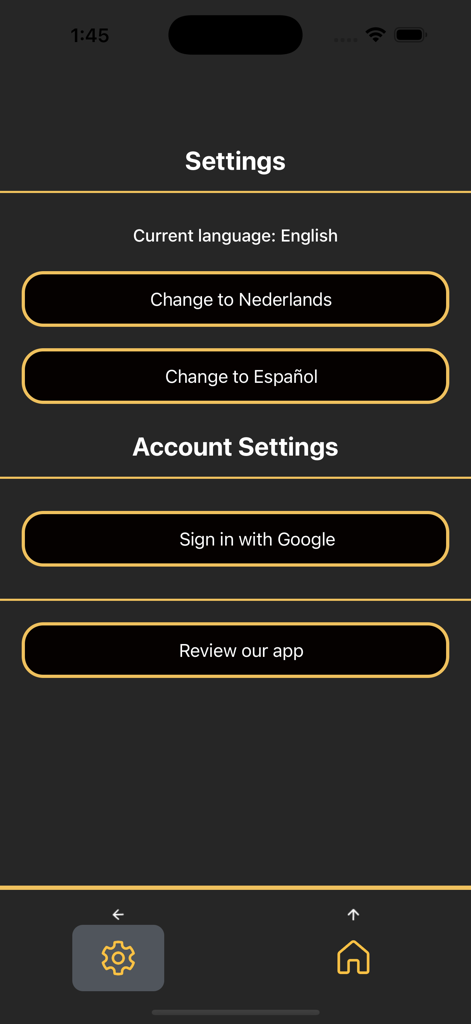 Menú de configuración de la aplicación de navegación Navis que muestra las preferencias de idioma y las opciones de inicio de sesión