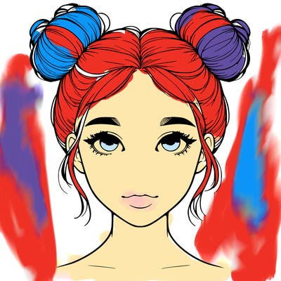 realistic girl with two buns on top of her head