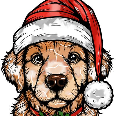 realistic dog with a christmas hat