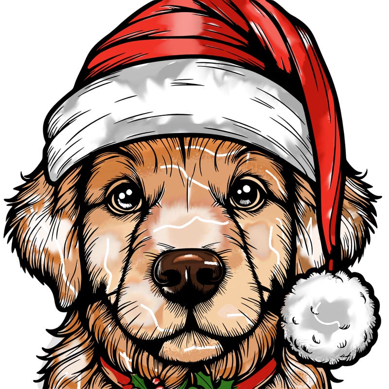 realistic dog with a christmas hat