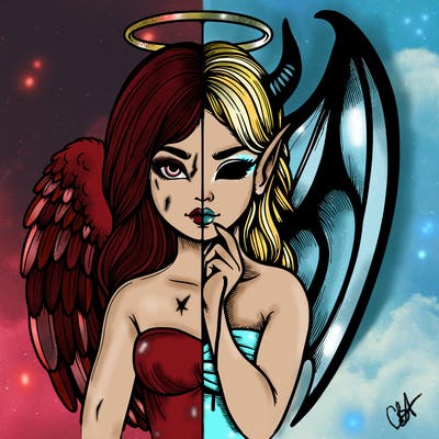 realistic angel half demon