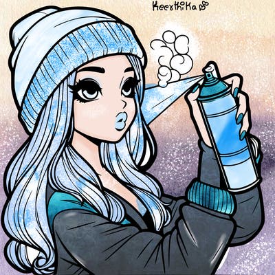 realistic girl spray painting