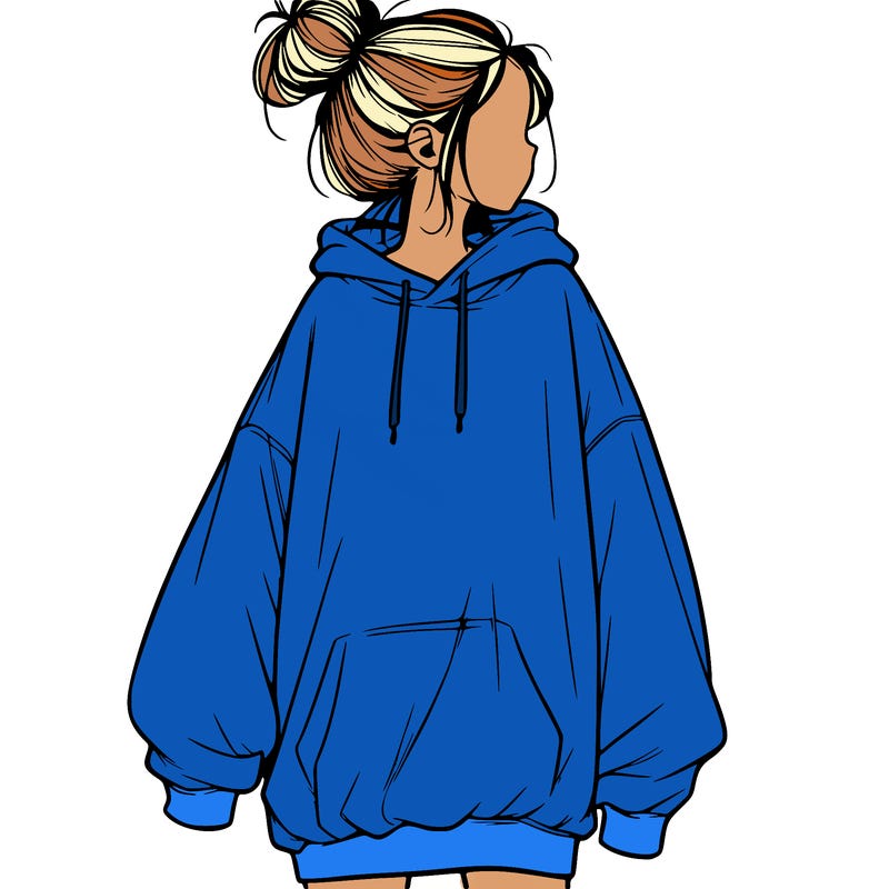 realistic girl with a oversized sweatshirt on and a bun