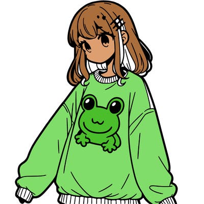 girl wearing frogging sweatshirt