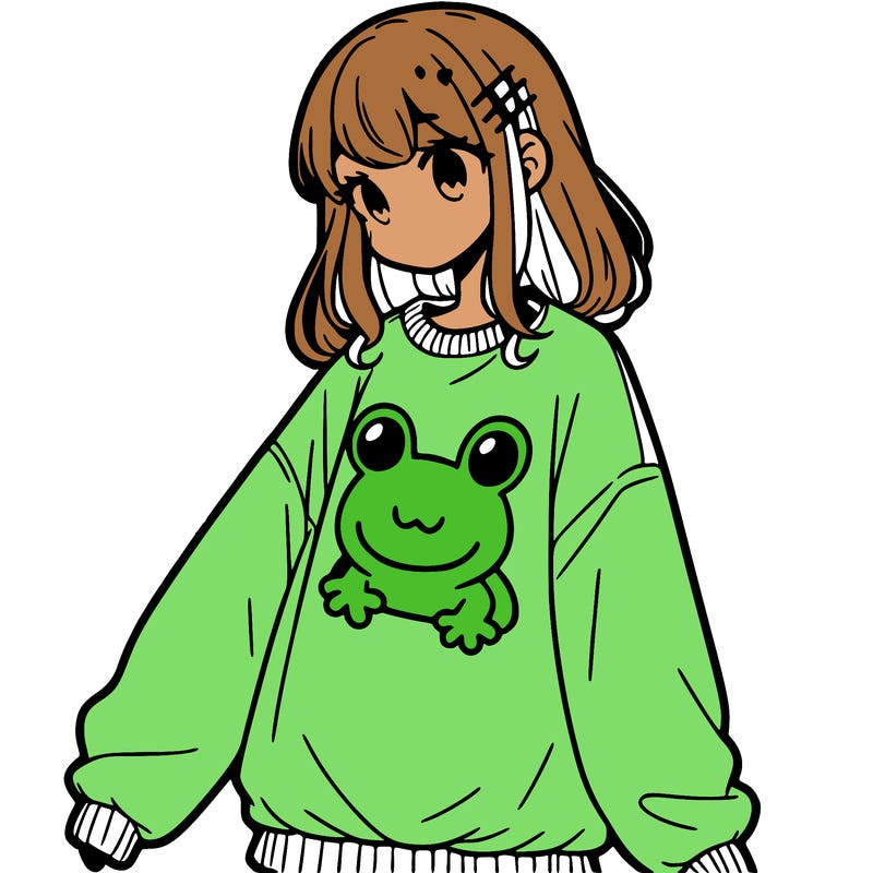 girl wearing frogging sweatshirt