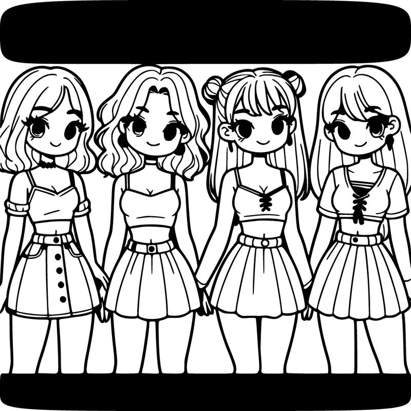 four girls with crop tops and skirts