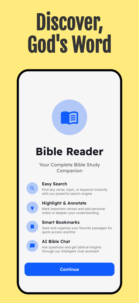 Bible Chat app screen displaying Bible study features including search highlights and AI bible chat