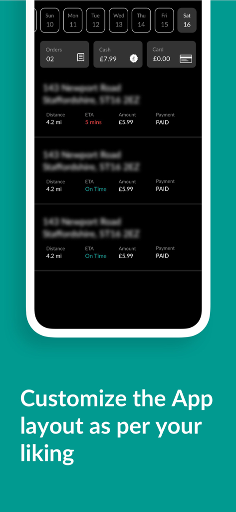 Drive2Success mobile app interface showing delivery orders list and driver dashboard layout