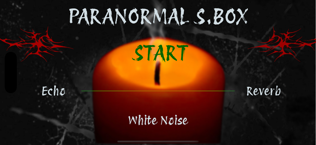 Paranormal Spirit Box - Interfaccia dell'app Paranormal Spirit Box con candela luminosa e pulsante di avvio per le impostazioni audio
