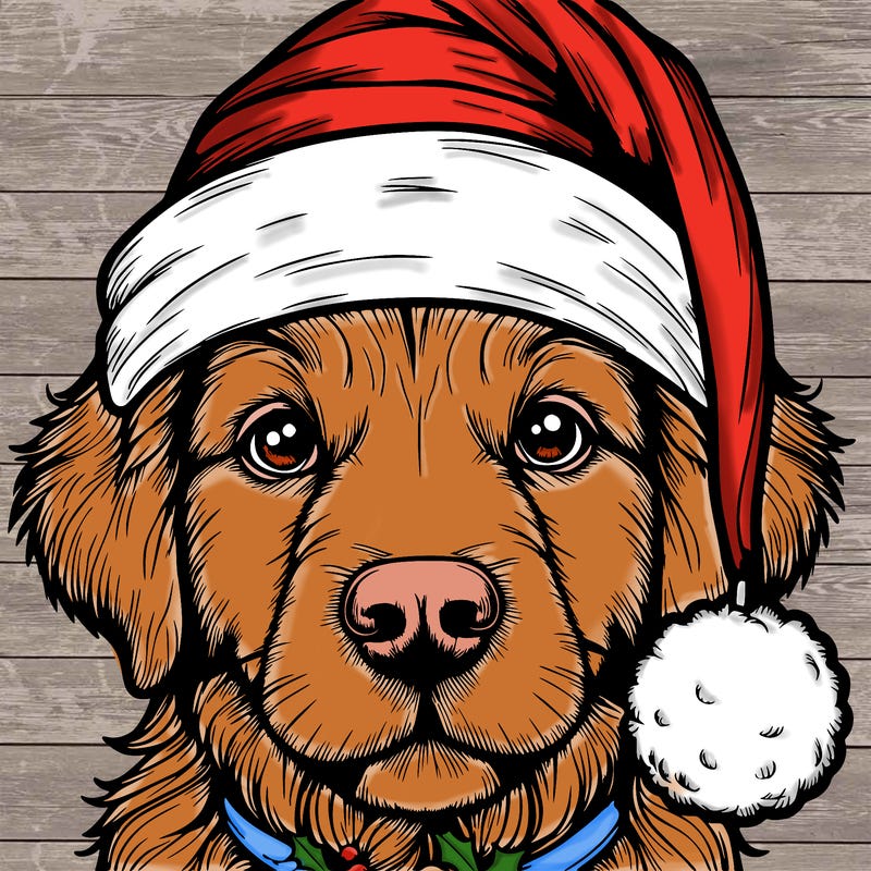 realistic dog with a christmas hat
