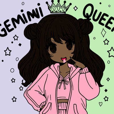 manga girl with words gemini queen
