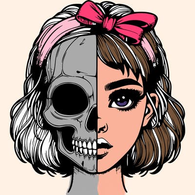 realistic girl with half skull mask