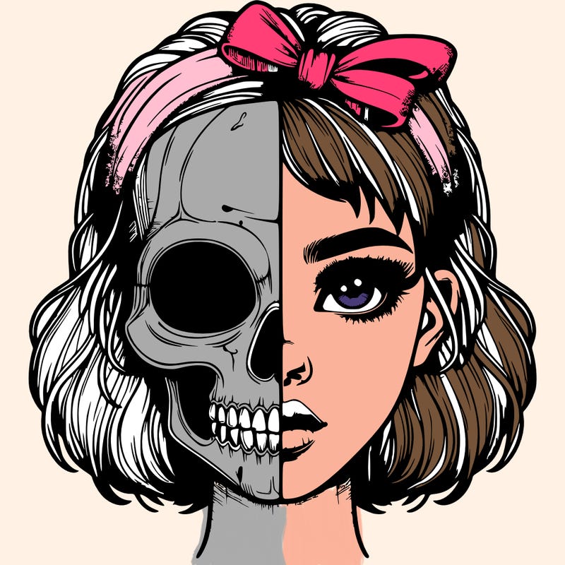 realistic girl with half skull mask