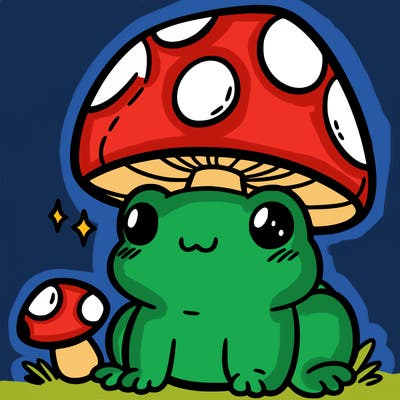 a cute frog with a mushroom hat