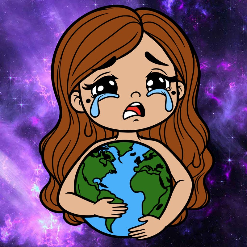 mother earth holding the earth and crying