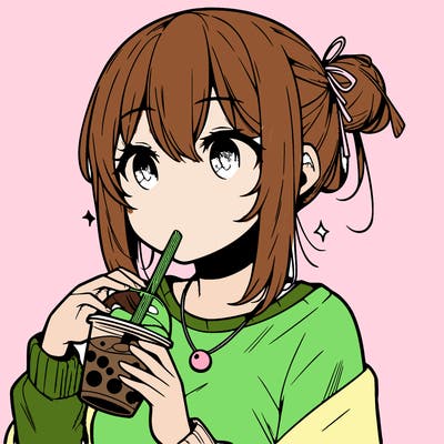 manga character drinking boba