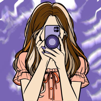 a realistic girl holding her phone taking pictures