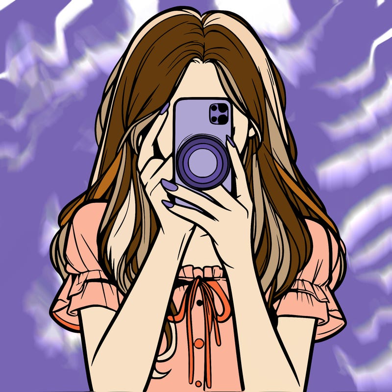a realistic girl holding her phone taking pictures