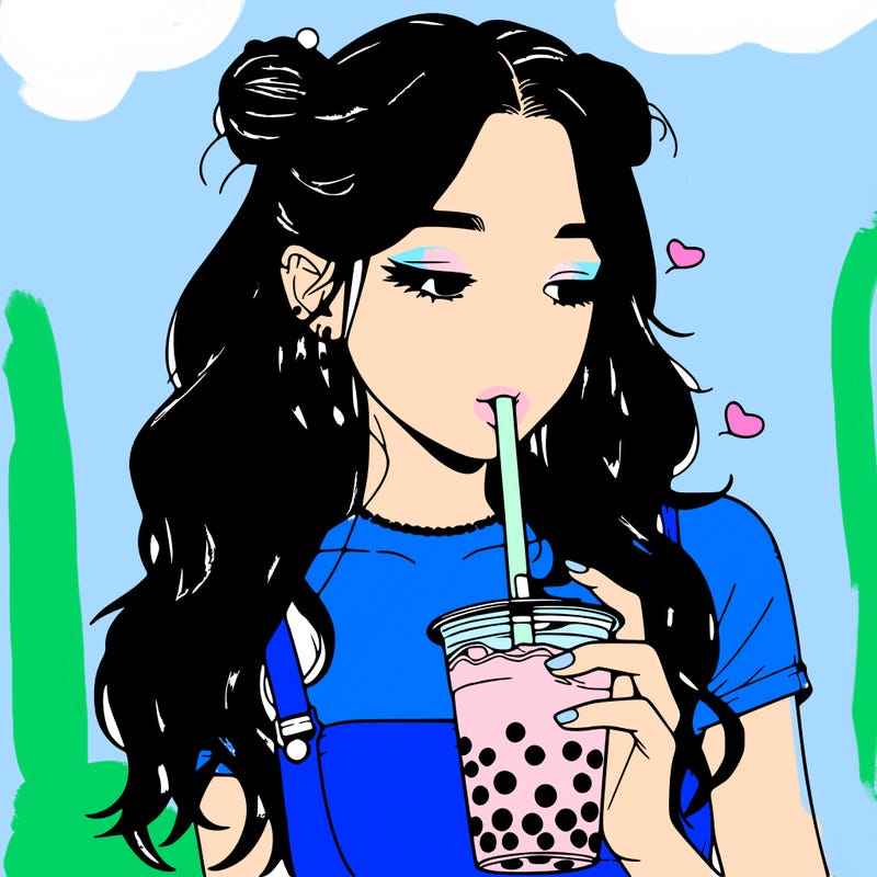 aesthetic realistic girl with boba